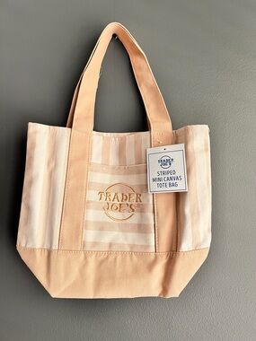 Trader Joe’s Tan and Cream Striped Canvas Mini Tote Bag